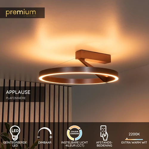 Lucide APPLAUSE - Plafonnière - Ø 40 cm - LED Dimb. - CCT - 1x26W 2200K/4000K - Koffie | Premium - USP